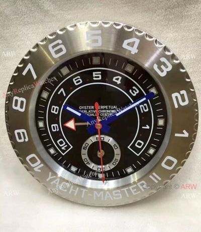 Replacement Rolex Yacht master Wall Clock Silver Case Black Face Clock